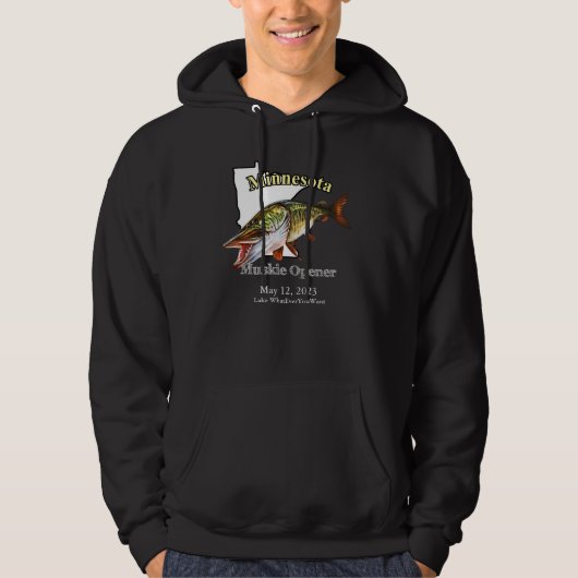 Aangepast meer/Datum Minnesota Muskie Opener Dark Hoodie (Voorkant)