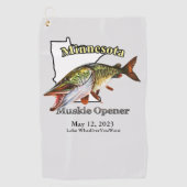 Aangepast meer/Datum minnesota Muskie Vissen Towel Golfhanddoek (Voorkant)
