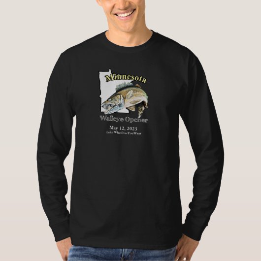 Aangepast meer/Datum Minnesota Walleye Open T-Shir T-shirt (Voorkant)