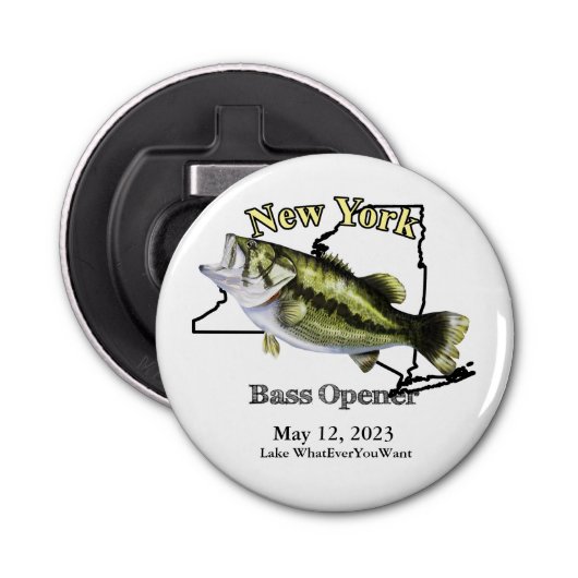 Aangepast Meer/Datum New York Bass Open Button Flesopener (Voorkant)
