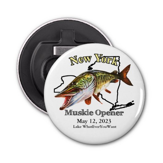 Aangepast meer/Datum New York Muskie Open Button Flesopener (Voorkant)