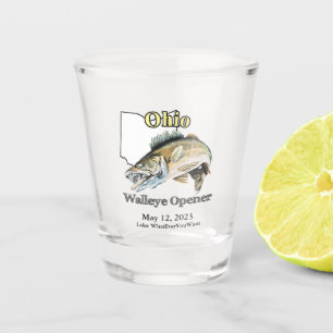 Aangepast meer/Datum Ohio Walleye Opener Shot Glas