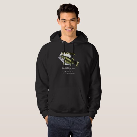 Aangepast meer/Datum Wisconsin Bass Open Dark Hoodie (Voorkant volledig)