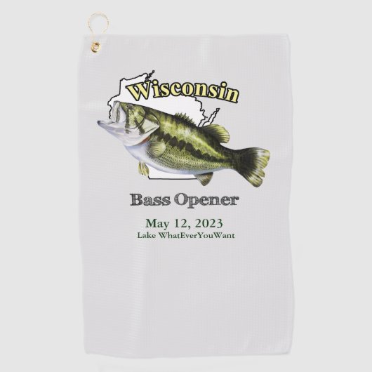 Aangepast meer/Datum Wisconsin Bass Open Towel Golfhanddoek (Voorkant)