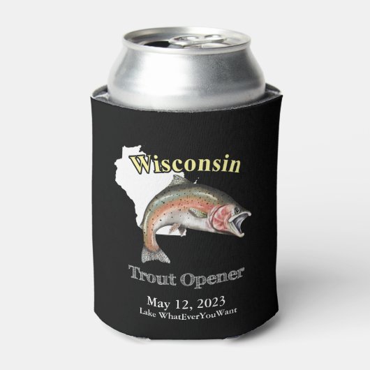 Aangepast meer/datum wisconsin forel opener donker blikjeskoeler (Blikje Voorkant)