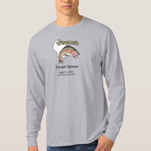 Aangepast meer/datum wisconsin forel opener donker t-shirt (Voorkant)