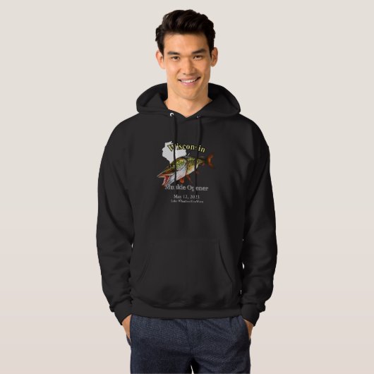 Aangepast meer/Datum Wisconsin Muskie Open Dark Hoodie (Voorkant volledig)
