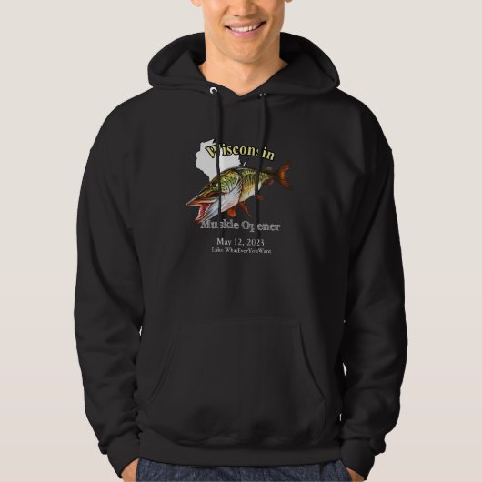 Aangepast meer/Datum Wisconsin Muskie Open Dark Hoodie (Voorkant)