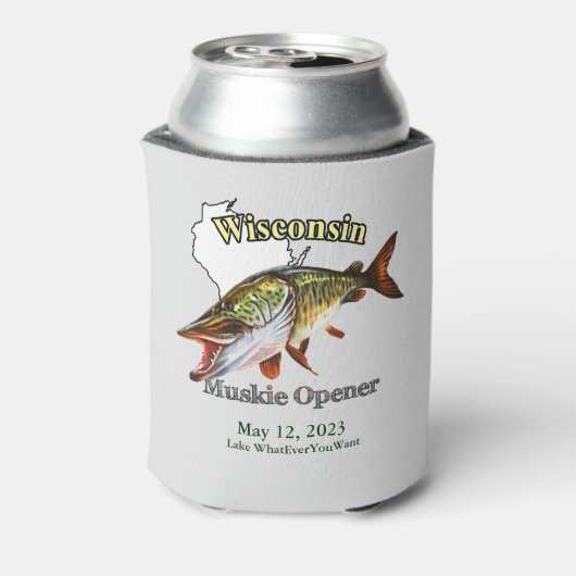 Aangepast meer/Datum Wisconsin Muskie Opener Light Blikjeskoeler (Blikje Achterkant)