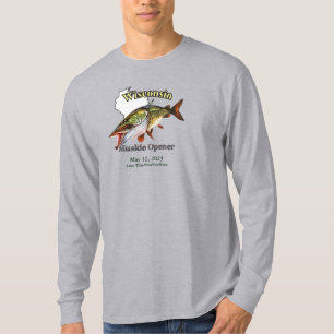 Aangepast meer/Datum Wisconsin Muskie Opener Light T-shirt