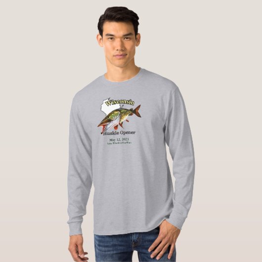 Aangepast meer/Datum Wisconsin Muskie Opener Light T-shirt (Voorkant volledig)