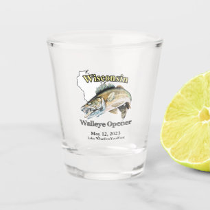 Aangepast meer/Datum Wisconsin Walleye Opener Shot Glas