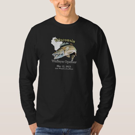 Aangepast meer/Datum Wisconsin Walleye Opener T-shirt (Voorkant)