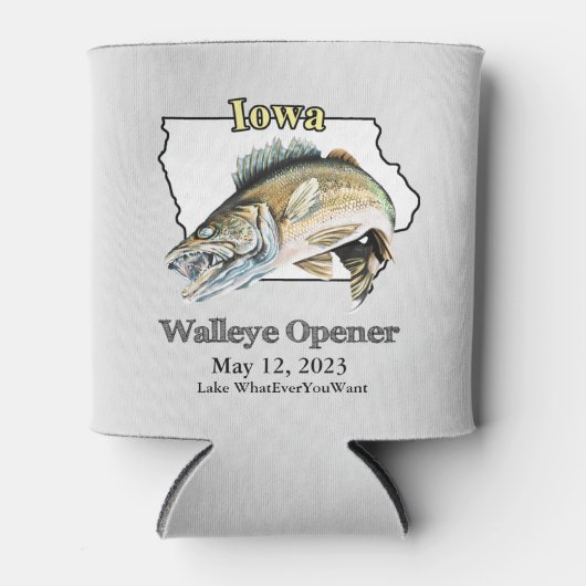 Aangepast meer en datum Iowa Walleye Open Light Blikjeskoeler (Voorkant)