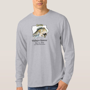 Aangepast meer en datum Iowa Walleye Open Light T-shirt