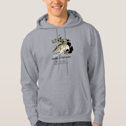 Aangepast meer en datum Michigan Walleye Opener Hoodie (Voorkant)