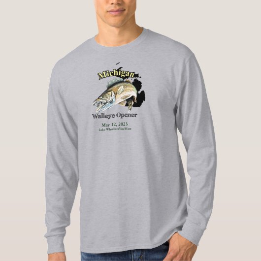 Aangepast meer en datum Michigan Walleye Opener T-shirt (Voorkant)