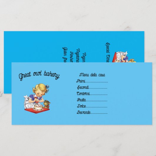 Aangepast  meisje die een taart bakken menu (Voorkant / Achterkant)