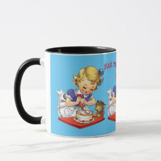 Aangepast  meisje die een taart bakken mok
