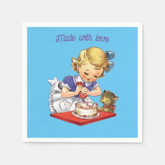 Aangepast  meisje die een taart bakken servet (Voorkant)
