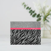 Aangepast meisje Glitter Silver Pink Zebra Glam Na Briefkaart (Staand voorkant)