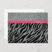 Aangepast meisje Glitter Silver Pink Zebra Glam Na Briefkaart (Voorkant / Achterkant)