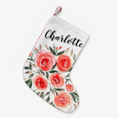 Aangepast meisje met Waterverf roze rozen Kleine Kerstsok (Voorkant (Hangend))