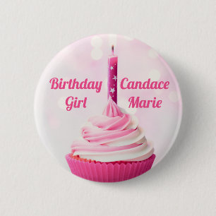 Aangepast meisje  Roze Cupcake Foto Ronde Button 5,7 Cm