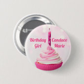 Aangepast meisje  Roze Cupcake Foto Ronde Button 5,7 Cm (Voorkant /achterkant)