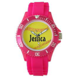 Aangepast meisje Sporty Pink FastpitchSoftball Wat Horloge