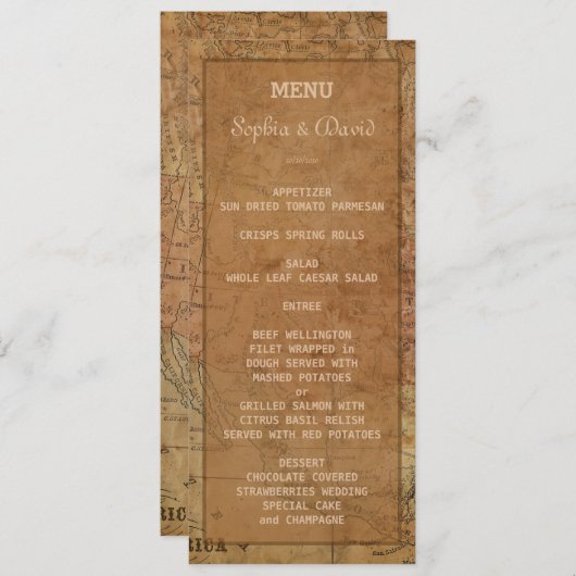 Aangepast menu  kaartbestemming bruiloft (Voorkant / Achterkant)