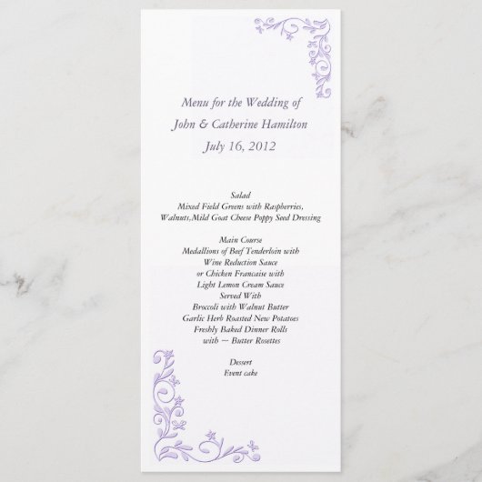 Aangepast menu Skinny Weddenstabel (Voorkant)