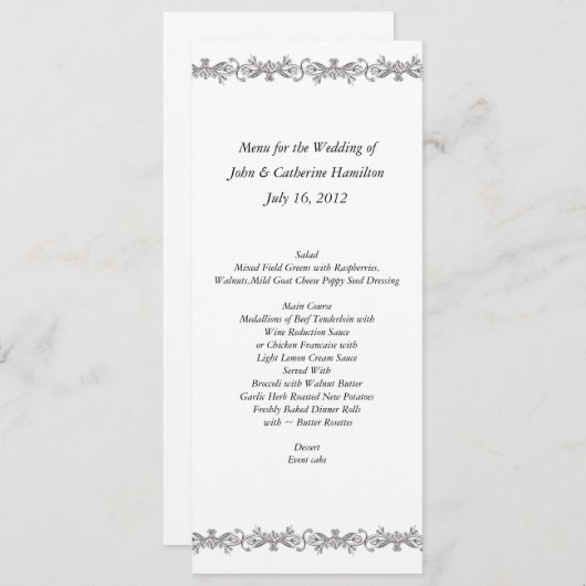 Aangepast menu Skinny Weduwtabel (Voorkant / Achterkant)