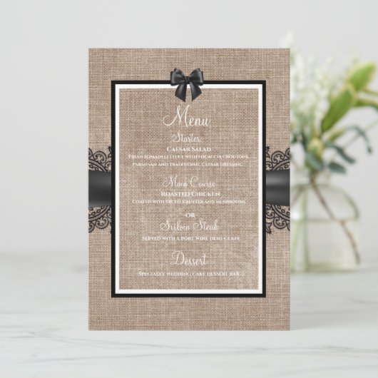 Aangepast menu voor Burlap, Linen en lace bruiloft (Staand voorkant)