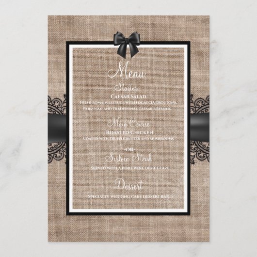 Aangepast menu voor Burlap, Linen en lace bruiloft (Voorkant)
