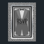 Aangepast menu voor zwarte en zilveren bachelor<br><div class="desc">Zwarte en zilveren bachelor-partij aangepaste r.s.v.p.-kaart. Elegant zwarte en witte bachelor party r.s.v.p. kaart. Bekijk de rest van het collectie om een mooi decor te zien.</div>