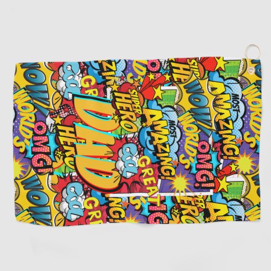 Aangepast merk DAD Gift - Comic Superhero Fun Name Golfhanddoek (Horizontaal)