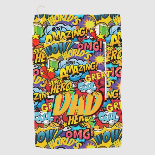 Aangepast merk DAD Gift - Comic Superhero Fun Name Golfhanddoek (Voorkant)