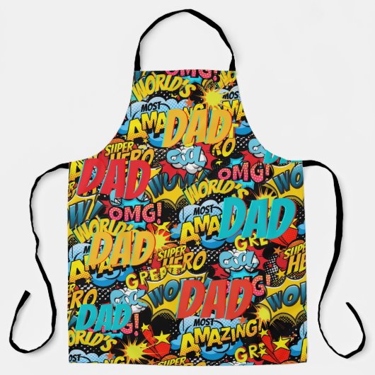 Aangepast merk DAD Gift - Comic Superhero Fun Name Schort (Voorkant)