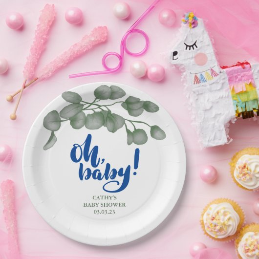 Aangepast merk Greenery Oh Baby | BABY SHOWER Papieren Bordje (Feest)