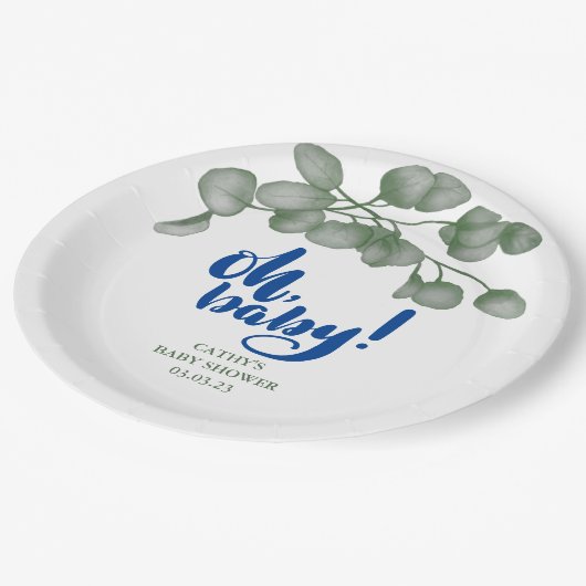 Aangepast merk Greenery Oh Baby | BABY SHOWER Papieren Bordje (Gekanteld)