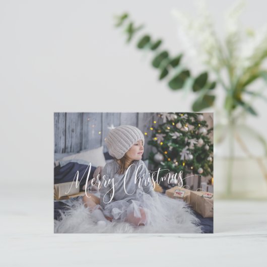 Aangepast, Merry kerstscript fotobedekking, Feestdagenkaart (Staand voorkant)