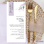 Aangepast met Gastnaam, Lavendel Bloemen Huwelijk Menu<br><div class="desc">Waarom zou u kaarten en menukaarten op hun plaats uitgeven als u een elegant All-in-One elegant Menu kunt hebben dat is gepersonaliseerd met de naam van elke gast? Hedendaags, eenvoudig en stijlvol design met prachtige handgeschreven kalligrafiedetails en delicate bloemen met stoffige paarse, mauve, lila en lavendelbloemen. De streep op de...</div>