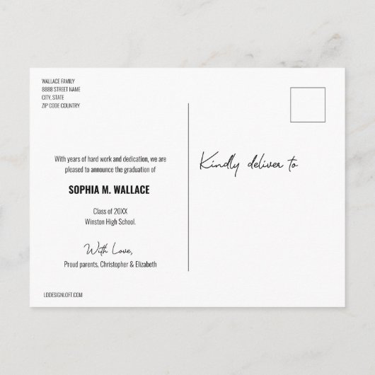 Aangepast met handlettering Afstuderen Foto Highsc Aankondigingskaart (Achterkant)