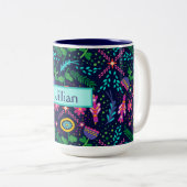 Aangepast met Jouw naam Folk Art Tweekleurige Koffiemok (Voorkant rechts)