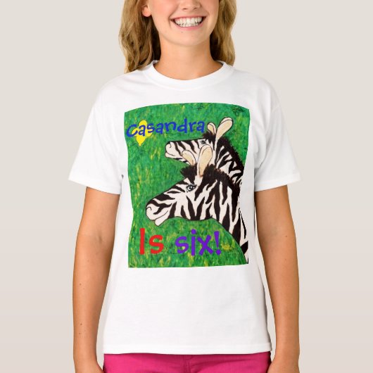 Aangepast met naam/"is 6"-verjaardag met Zebra T-shirt (Voorkant)