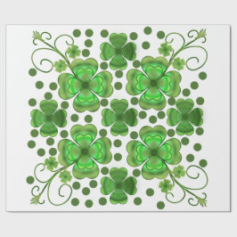 Aangepast Metallic Groen Klaver & Spiraalpatroon Cadeaupapier