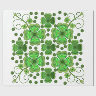 Aangepast Metallic Groen Klaver & Spiraalpatroon Cadeaupapier