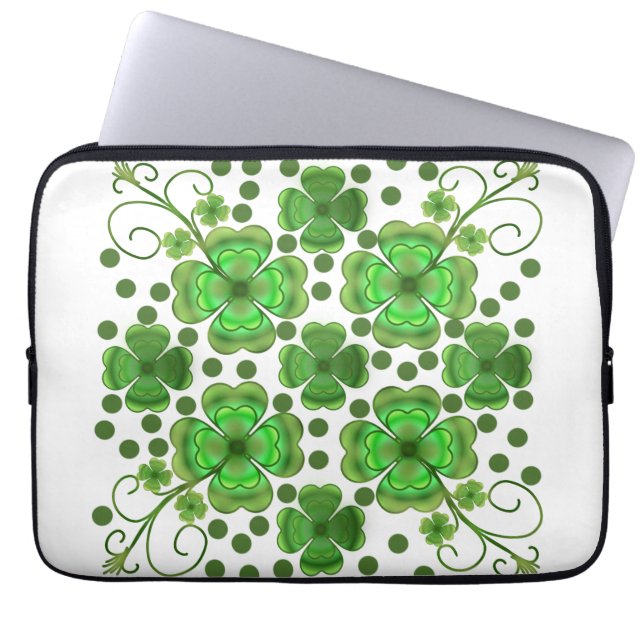 Aangepast Metallic Groen Klaver & Spiraalpatroon  Laptop Sleeve (Voorkant)