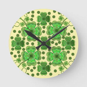 Aangepast Metallic Groen Klaverblad & Wervelend Pa Ronde Klok
